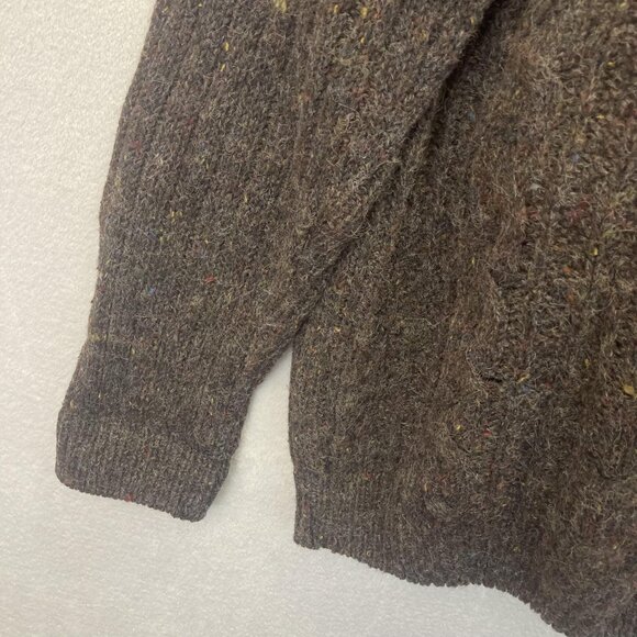 Vintage 90s Fisherman Knit Wool Blend Sweater Mens XL Brown Donegal Flecks Cable - Picture 7 of 15